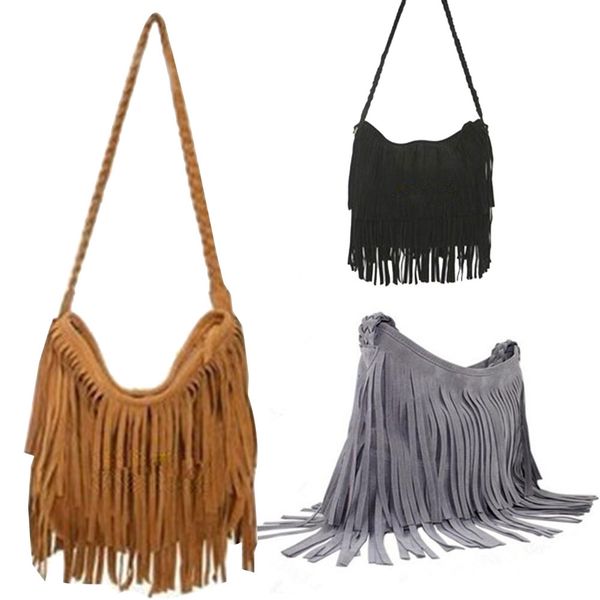 

wholesale-fashion women's suede weave tassel shoulder bag messenger bag fringe handbags