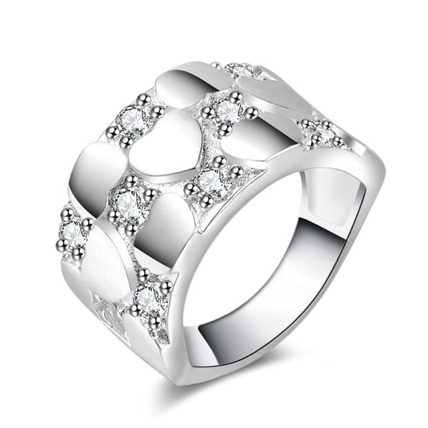 

new 925 sterling silver fashion jewelry heart-shaped grid with white diamond with pave zircon ring sell girl gift 1742