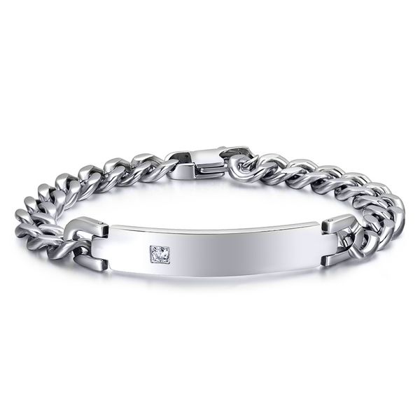 Hotsale Popular de Alta Qualidade Belo Design Elegante Das Mulheres Dos Homens De Prata de Aço Inoxidável Elo Da Cadeia de Cristal Brilhante Brilho ID Pulseira