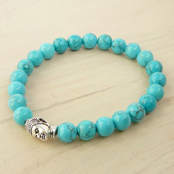 SN0254 Più nuovo disegno Turchese Howlite Bracciale perlina Bracciale Mens buddha Bracciale Regali alla moda per lui Spedizione gratuita