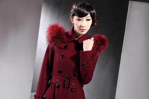 

wholesale-new sophiscated burdugy double breasted extralong cameral fur collared wool trech coat outerwear tall women elegant celebrity, Tan;black