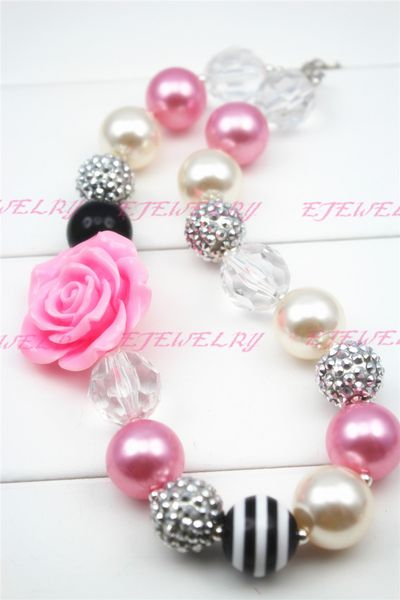 

sweet & sassy pink and black chunky girls necklace girls chunky necklace, girls bubblegum chunky necklace cb089, Silver