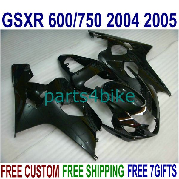 Venda quente de plástico kit de carenagem para SUZUKI GSX-R600 GSX-R750 2004 2005 todas as carenagens preto brilhante conjunto K4 GSXR 600 750 04 05 FG47