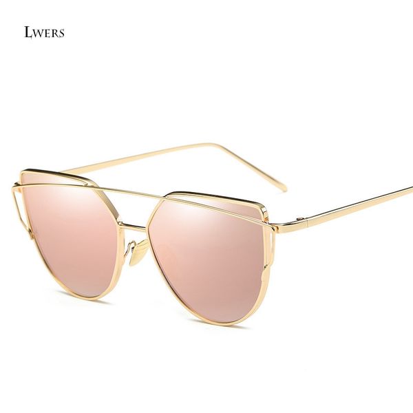 

оптово 2017 new cat eye sunglasses женщины моды twin-балки розовое золото зеркало cateye вс очки женский, White;black