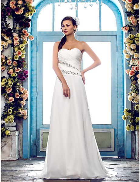 

2016 new fashion popular ivory sweep/brush train sweetheart chiffon outdoor sheath wedding dresses 201, White