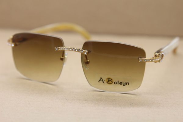 

famous white samll horn buffalo rimless diamond sunglasses new t8300816 style glasses 2020 c decoration frame size:54-18-140mm ibkfm, Slivery;brown