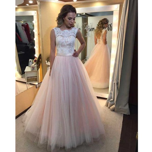 

new arrival a-line wedding dresses appliques lace tulle lace up back sheer neck cap sleeve boho bridal gowns vestido de novia, White