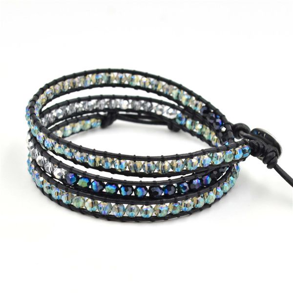 

mens and women bracelets wrap multilayer genuine leather bracelet with braided rope crystal beads fashion jewelry, Golden;silver