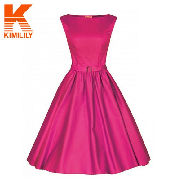 Wholesale-2015 Audrey Hepburn Style Kleider O-Ausschnitt Vintage Casual Party Robe Rockabilly 50er Jahre Vestidos mit Big Swing Kleid # A6521