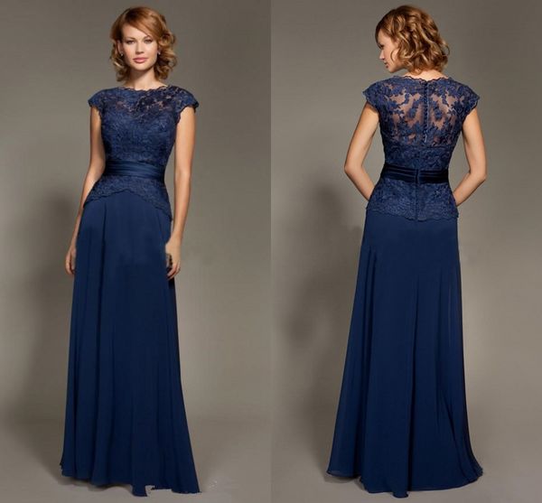 

2021 dark blue scoop neckline lace chiffon cap sleeves mother of the bride dresses floor-length mommy dresses, Black;red