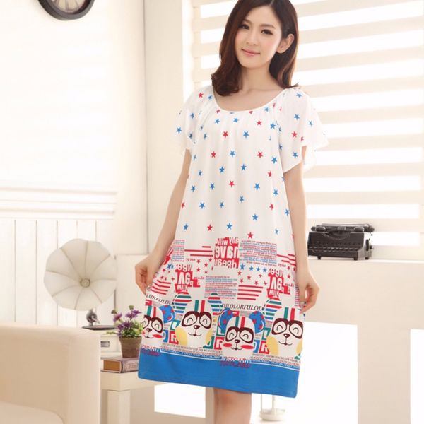 

wholesale- summer loose large size nightgowns for women long cartoon girls nightwear nightdress cotton and silk sleepshirt, Black;red