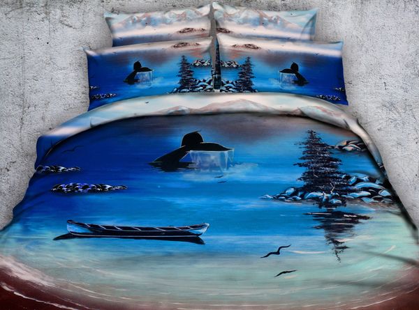 3d Ocean Boat Fish Bedding Sets Twin Full Queen King Cal King