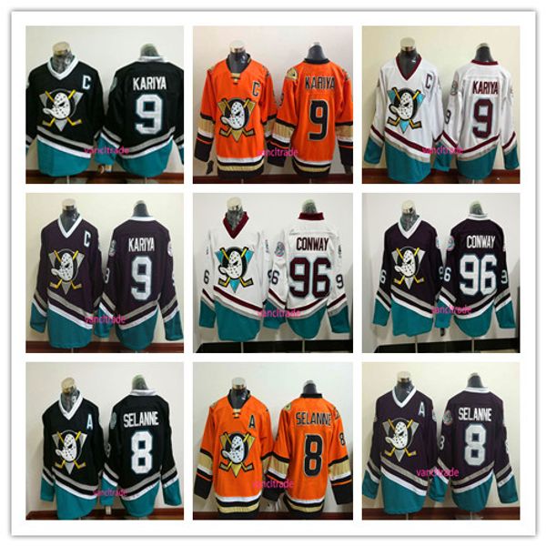 

vintage 9 paul kariya 96 charlie conway 8 teemu selanne ducks stadium series purple red black white orange black, Black;red