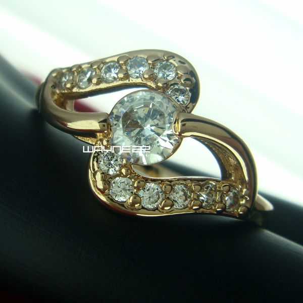 

r242-size 7.5 woman's cute white sapphire 18k yellow gold filled ring gift, Silver