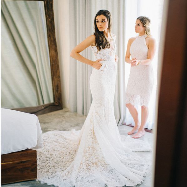 

backless lace mermaid wedding dress v-neck sheer straps with sash bridal gowns vestidos de novia, White