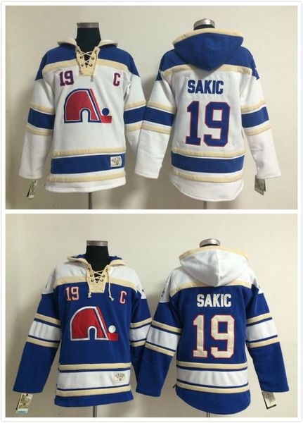 

2016 new, men #19 joe sakic old time quebec nordiques ice hockey hoodies sweatshirt jerseys, stitched sewn numbering lettering, Black;red