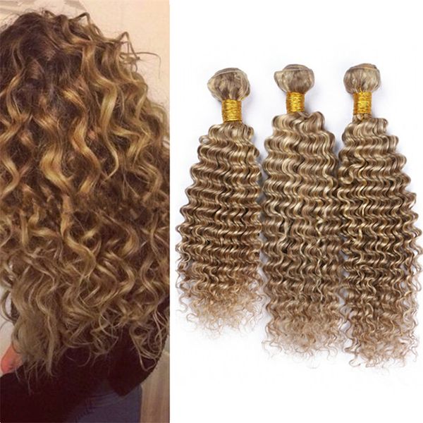 8a Cheap Highlight Brown Blonde Deep Wave Peruvian Hair 3 Bundles