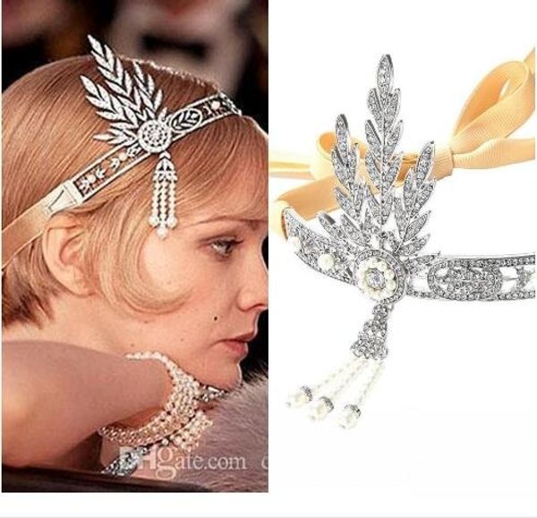 Neue Great Gatsby Vintage Stirnbänder Haarbänder Kopfschmuck Braut Hochzeit Schmuck Accessoires Silber Kristalle Strass Perlen HT05