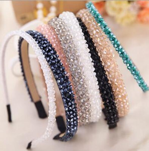 

7 colors creative shining crystal modern style headband hairbands for girls headwear 4 rows beads hair accessories for women 12pcs, Silver