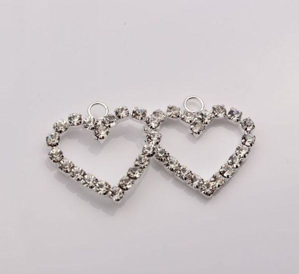 

100pcs silver plate clear rhinestone heart shaped charm 22 x 23mm (002307, Bronze;silver