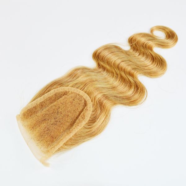 

27# honey blonde 4x4 body wave lace closure 100% human hair with baby hair, Black;brown