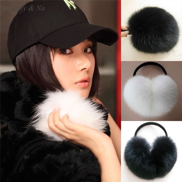 

wholesale-daisy & na super soft black/white warmers wrap around ear women faux fur new earmuffs 012, Blue;gray