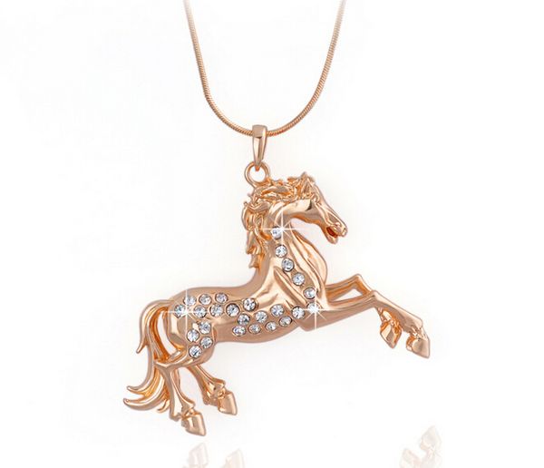 

women gold pendant necklace austrian crystal necklace alloy animal horse pendant decorated choker pendant necklace charms jewelry new hot, Silver