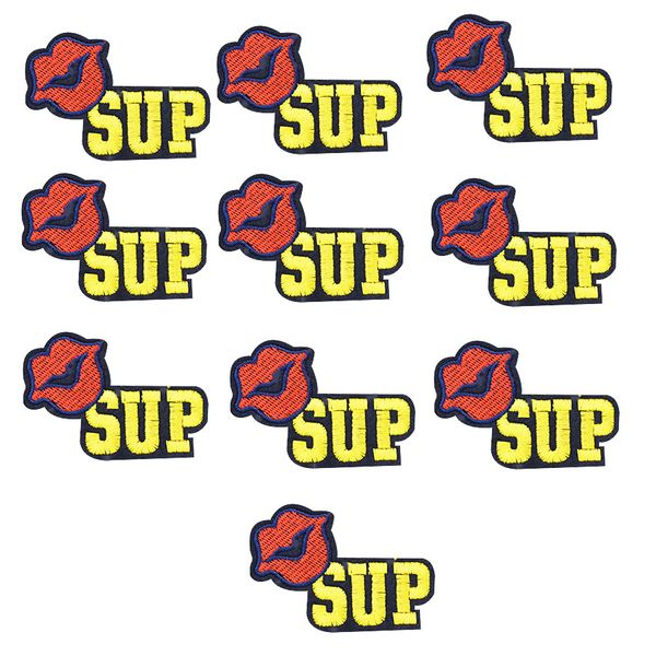 

10PCS Lips Letter SUP Embroidery Patches for Clothing Bags DIY Iron on Transfer Applique Patch for Garment Jeans Sew on Embroidery Badge
