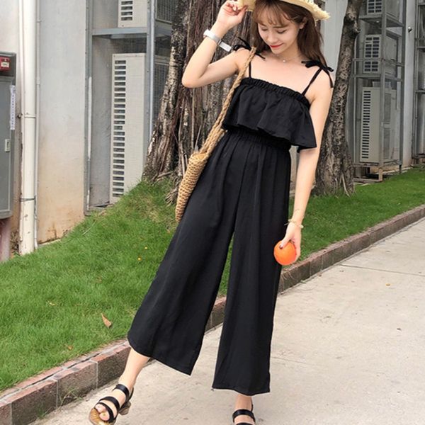 

women's jumpsuits & rompers 2021 summer sleeveless jumpsuit casual loose trousers fashionable wide leg pants rk, Black;white