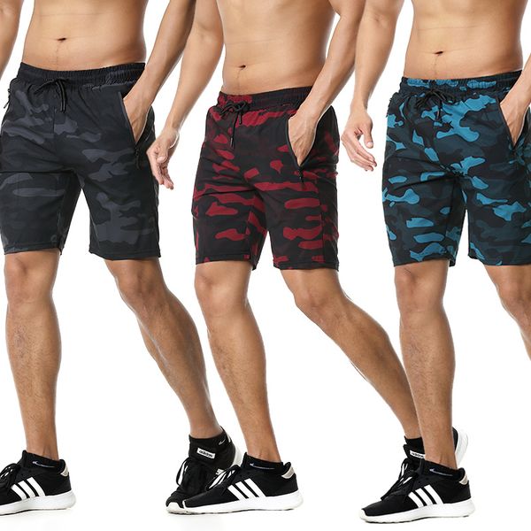 

men sport running shorts zipper camo gym fitness bodybuilding short pants thin tennis jogging marathon training quick dry shorts, Black;blue