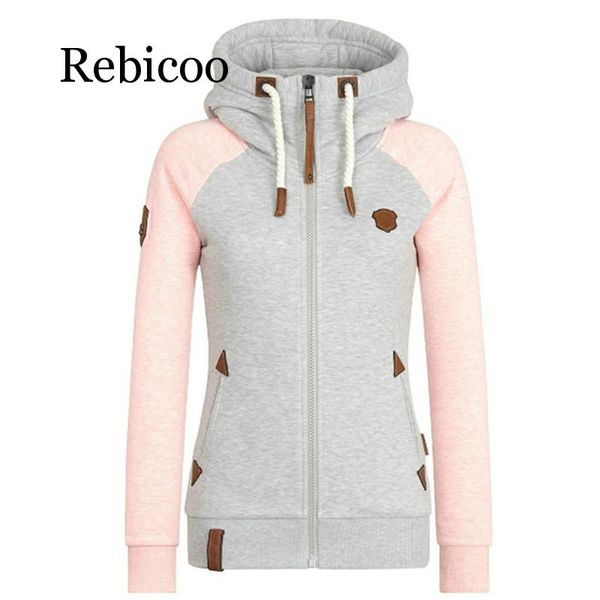 

rebicoo 2019 autumn women's solid color hooded jacket windbreaker female zipper windproof jacket basic coat, Black;brown