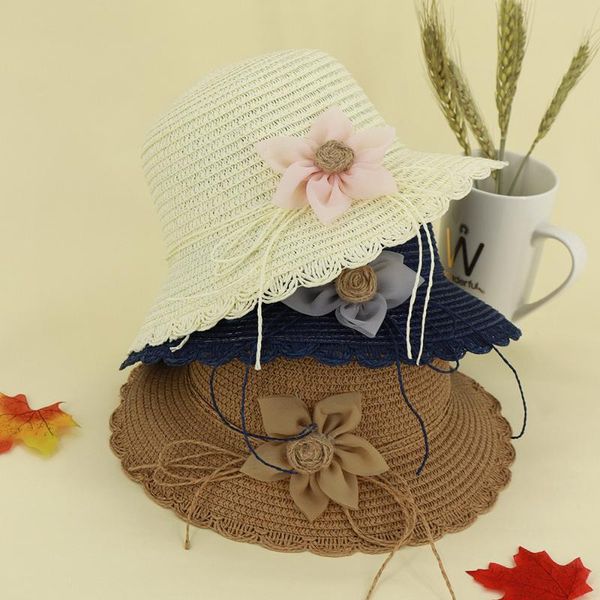 

spring and summer new style children's straw hat six leaves and flowers hat breathable sun-resistant straw outdoor outing to, Yellow