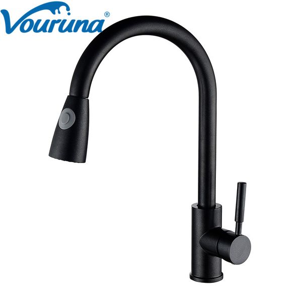 2019 Vouruna Black Pullout Sprayer Kitchen Faucet Gooseneck