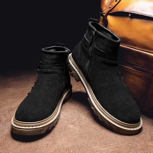 

2020 spring and autumn men's fashion ankle boots fashion retro style boots men's outdoor cowboy work safety, Black