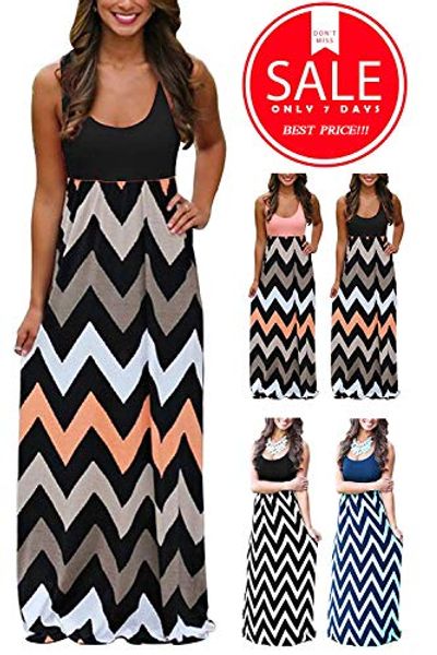 

women's maxi-dress summer boho empire chevron tank casual dresses, Black;gray