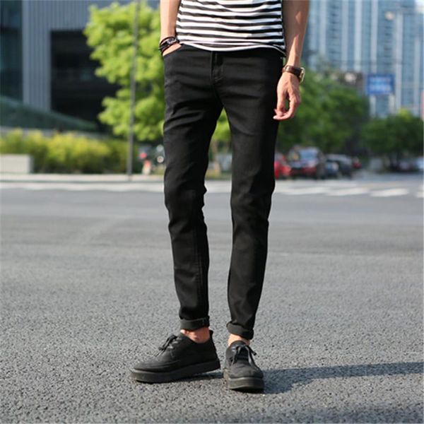 

denim spring and autumn models harlan pants male korean version of the small feet of young jeans hole retro long pants tide regular, Blue