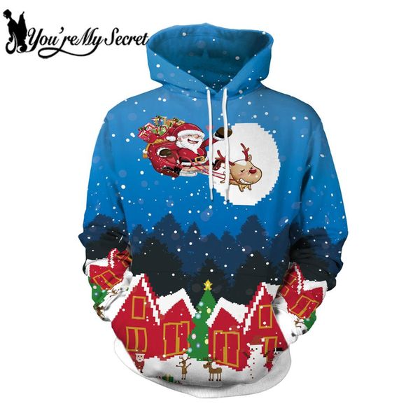 

you're my secret] 2018 new fashion christmas hooded hoodie long sleeve festival santa claus print sweatshirt for women and men, Black