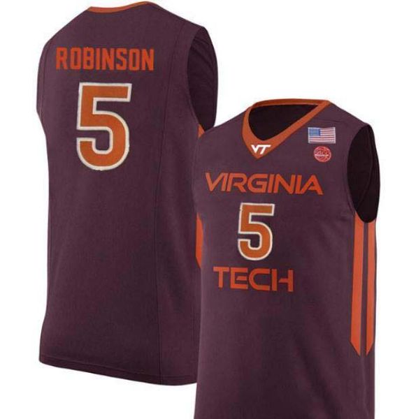 

custom xxs-6xl vintage men va tech hokies justin robinson #5 college real embroidery jersey size s-4xl or custom any name or number jersey, Black;red