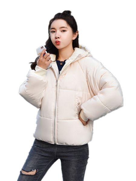 

solid wide-waisted woman short winter coats and jackets warm cotton pockets padded jacket casual fashion parkas mujer 2018, Tan;black