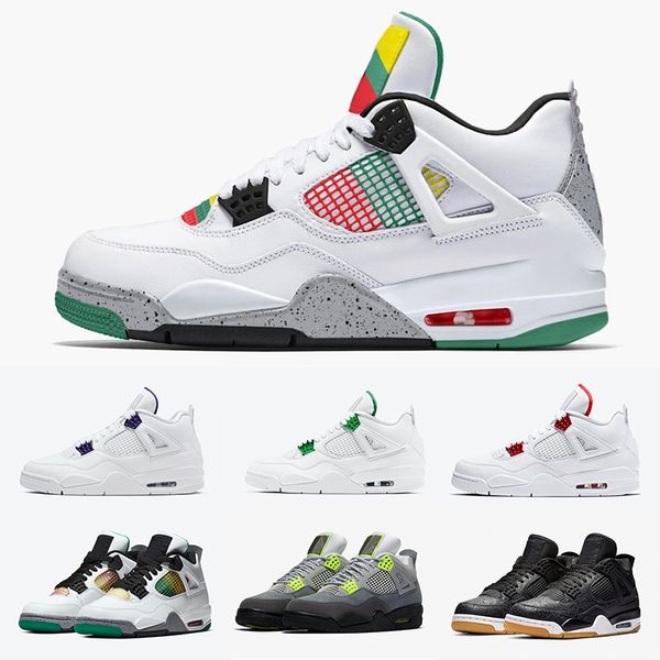 

red/green/orange metallic 4 rasta jamaica carnival men women basketball shoes 4s neon bred tattoo singles day alternate motorsport sneakers