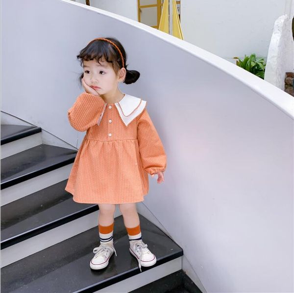 

2020 korea style baby girls plaid dress fashion spring kids girls dresses 1-6 years, Red;yellow