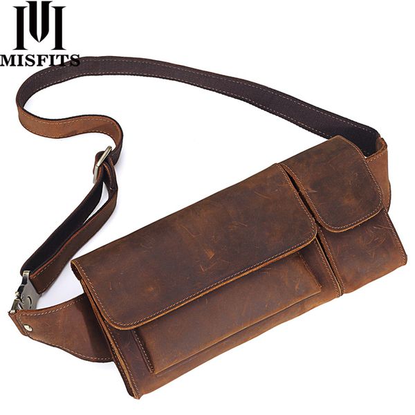 

2020 new vintage genuine leather men waist pack casual multi-functions fanny pack belt bag male travel phone pouch shoulder bag