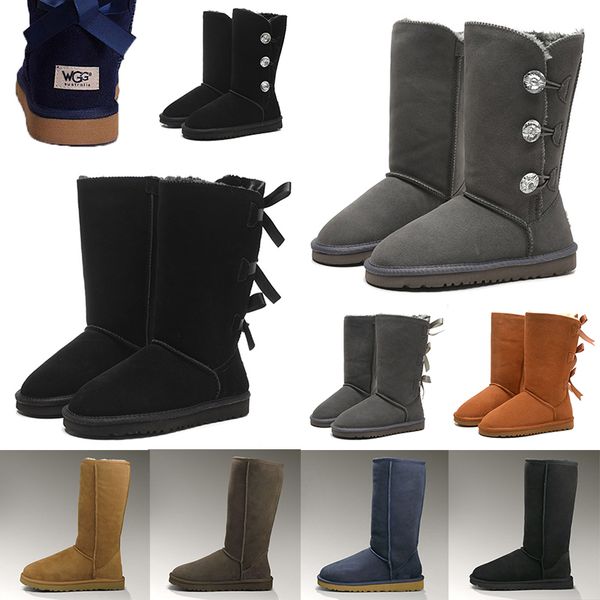 

fashion designer knee leather australian boots women wgg boots with bows chestnut black blue grown outdoor brand girls winter snow boots, White;red