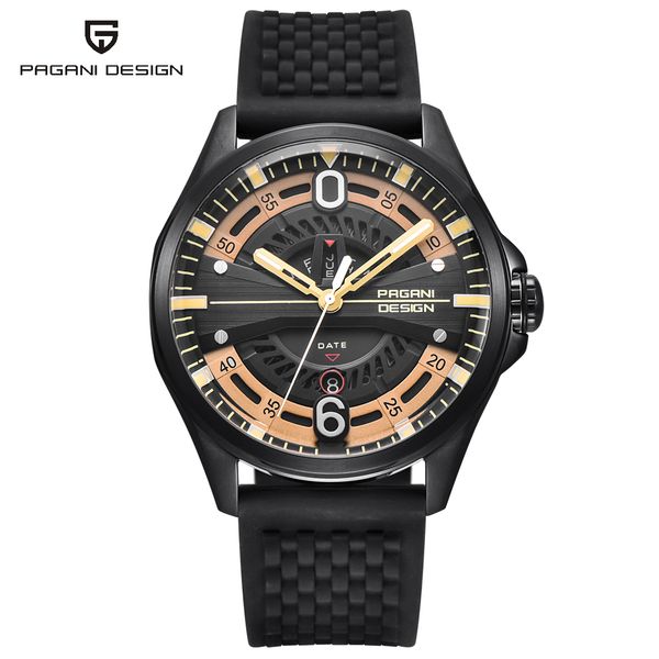 

luxury brand pagani design new men watches fashion silicone strap waterproof quartz watch black gold reloj hombre dropshipping, Slivery;brown