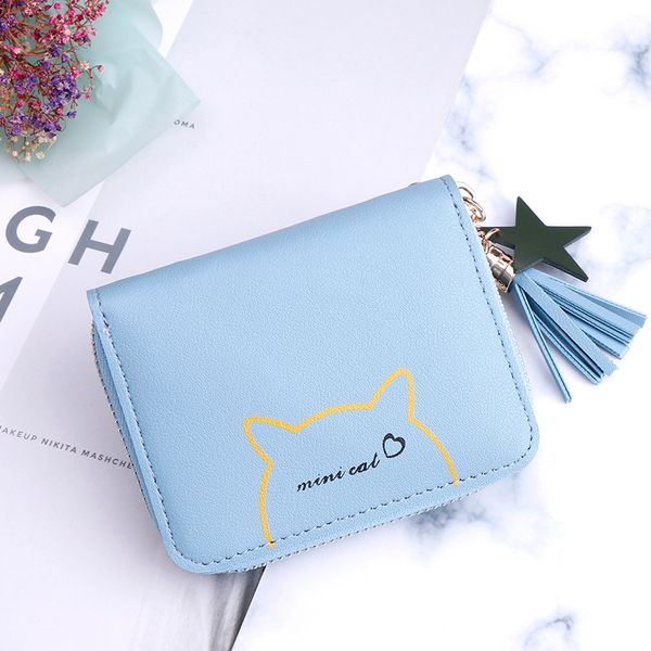 

2019 pu leather coin card holders ladies tassel pendant purse lovely cartoon cute cat short wallet women, Red;black