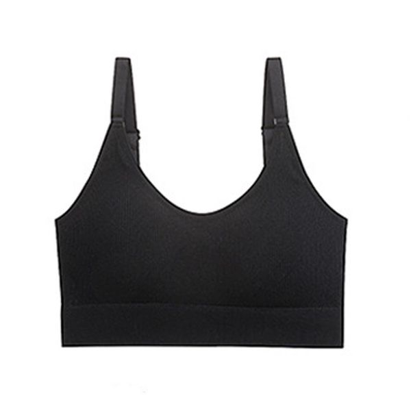 

women casual workout yoga clothes activewear sleeveless elastic solid sports bra spaghetti straps, White;black