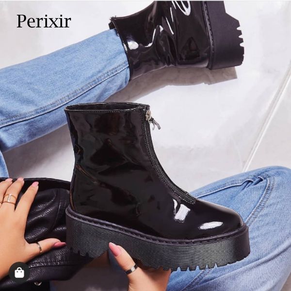 

centre zip ankle biker boots platforms block high heel motorcycle bootie shoes in red black ankle boots for women autumn winter