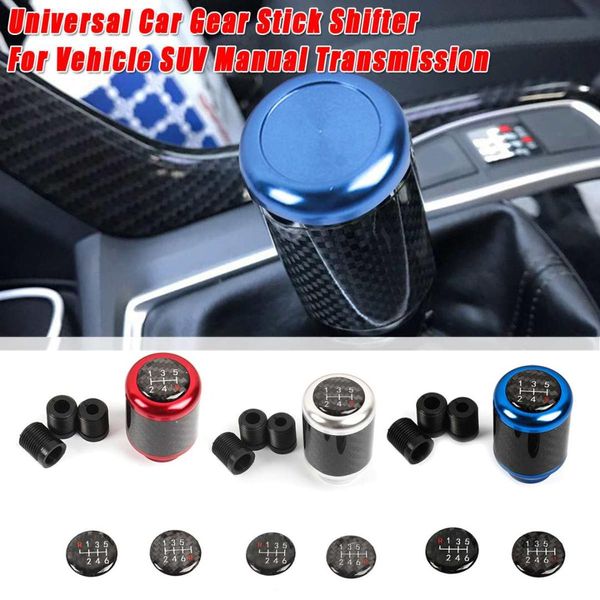

5/6 speed aluminum alloy manual car gear shift knob shifter lever handle stick universal w/ 3 caps for vehicle suv manual transm
