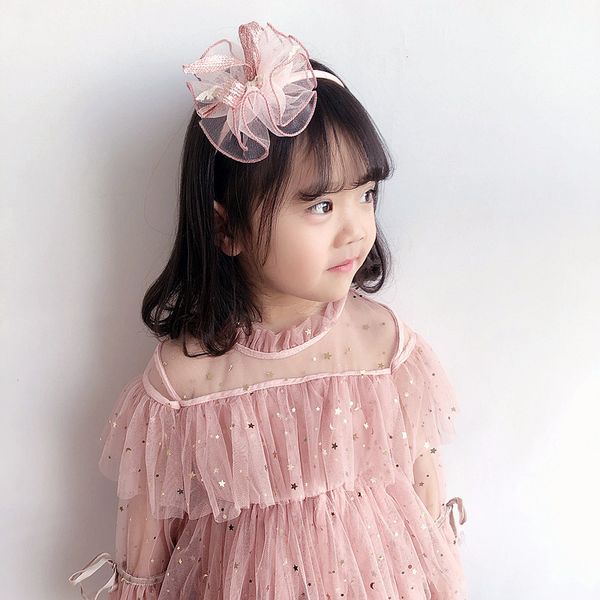 

2020 spring and summer new net yarn lotus leaf headband gold silk lace knot hair accessories, Slivery;white