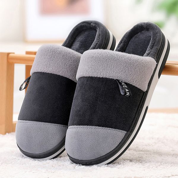 

home slippers for men memory foam wear resistant winter man's slippers short plush mix color comfortable fur men, Black